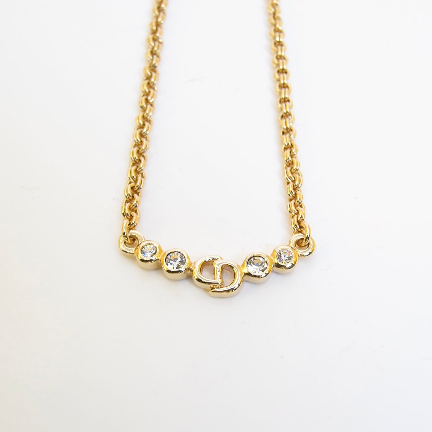 Christian Dior Vintage CD Logo and Rhinestone Golden Necklace