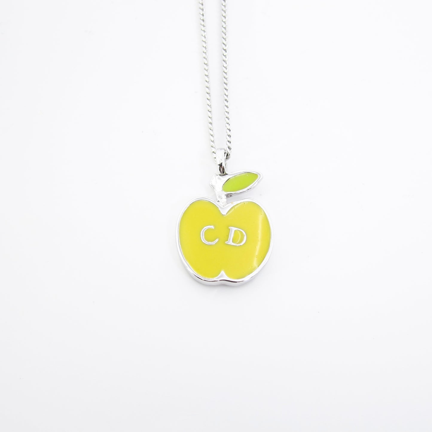 Christian Dior Vintage CD Logo on Yellow Apple Silver Necklace