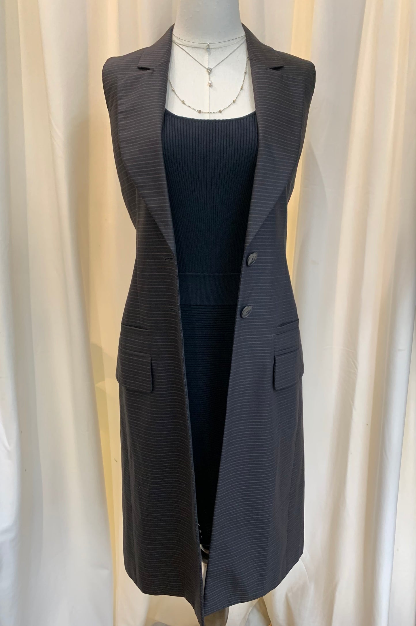 Christian Dior Paris Pinstripe Longline Sleeveless Tailored Vest