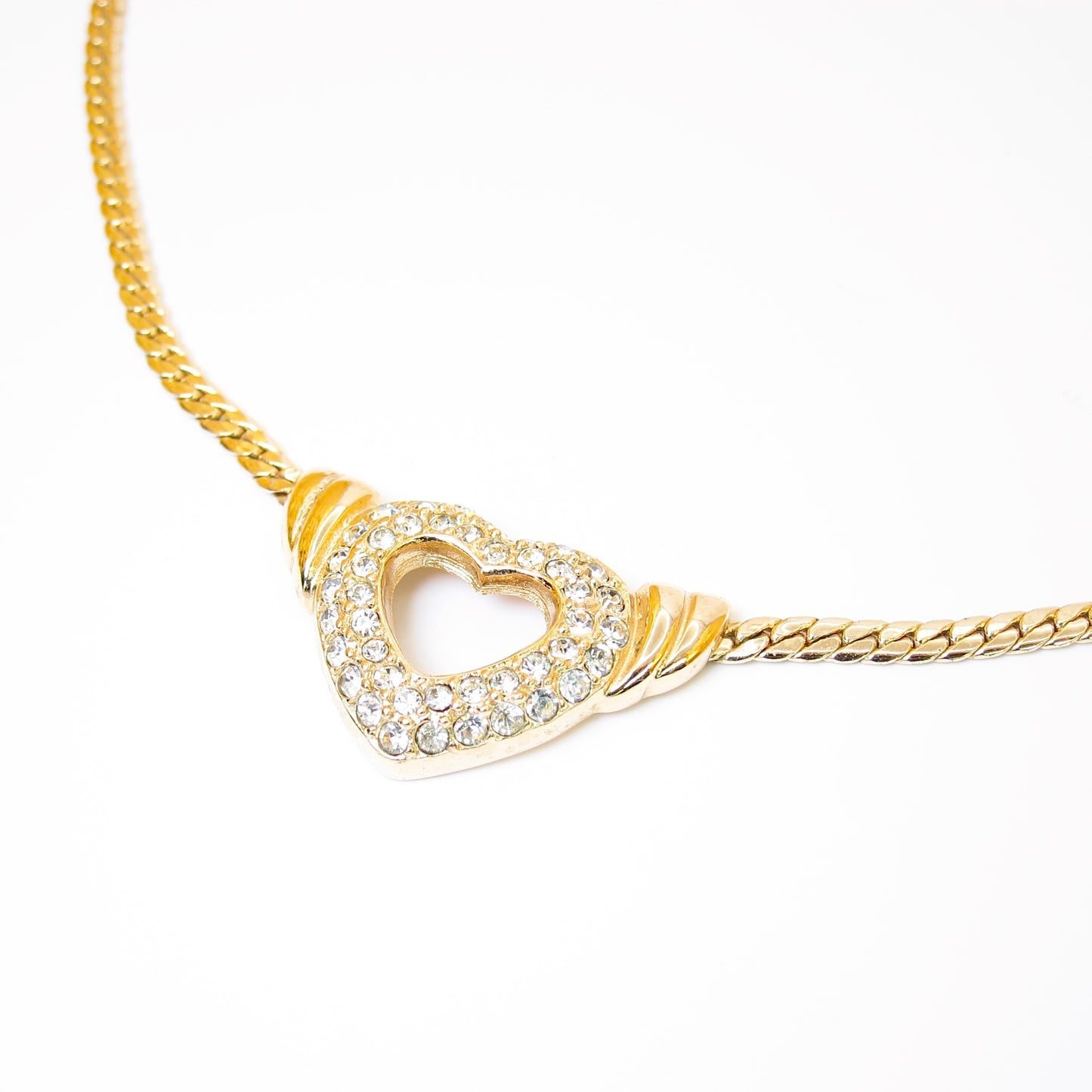 Christian Dior Vintage Heart Motif with Rhinestone Golden Necklace
