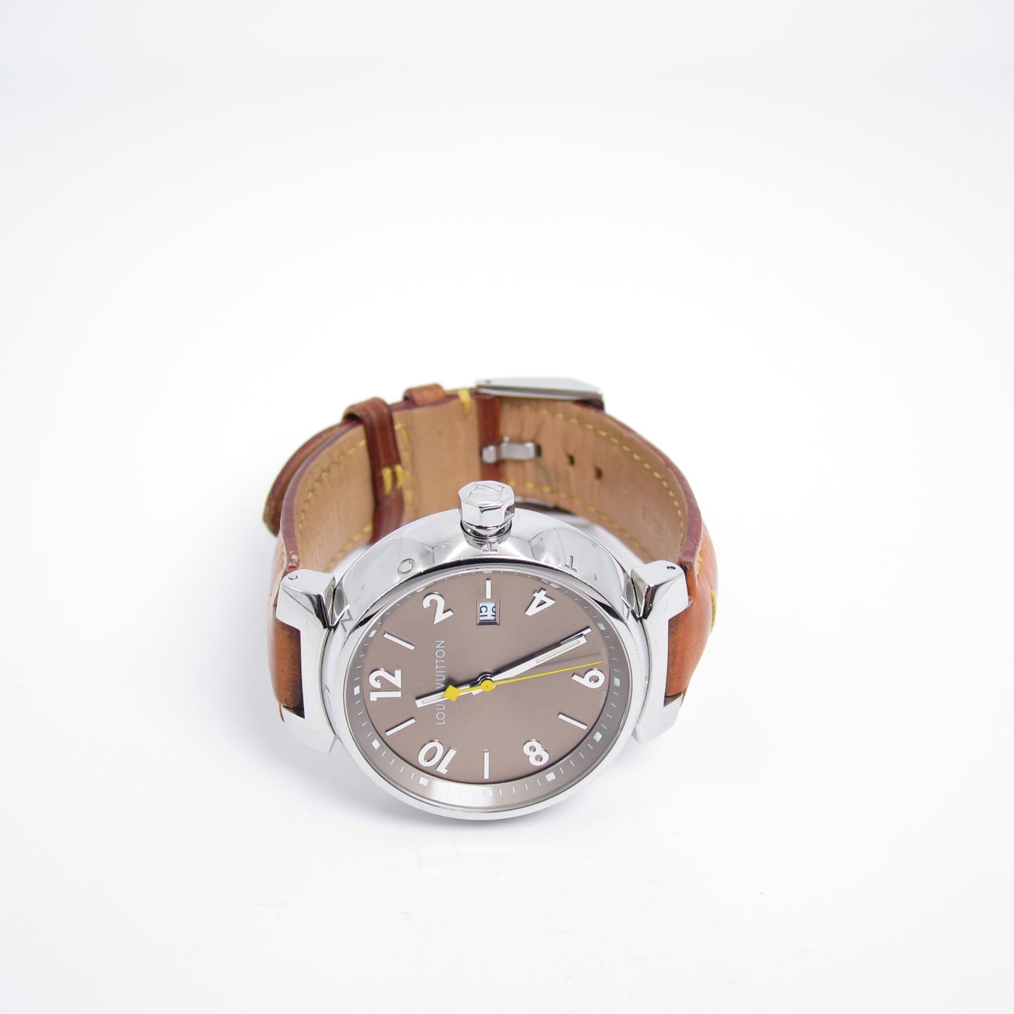 Louis Vuitton Vintage Tambour Brown Face and Leather Strap Watch