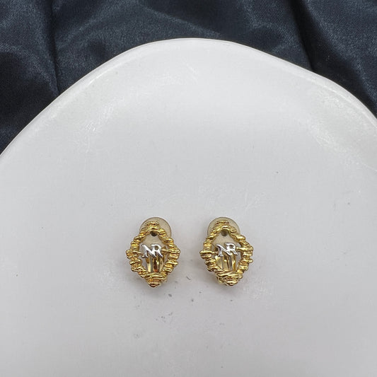 Nina Ricci Vintage Nr Logo Two Color Clip-On Earrings