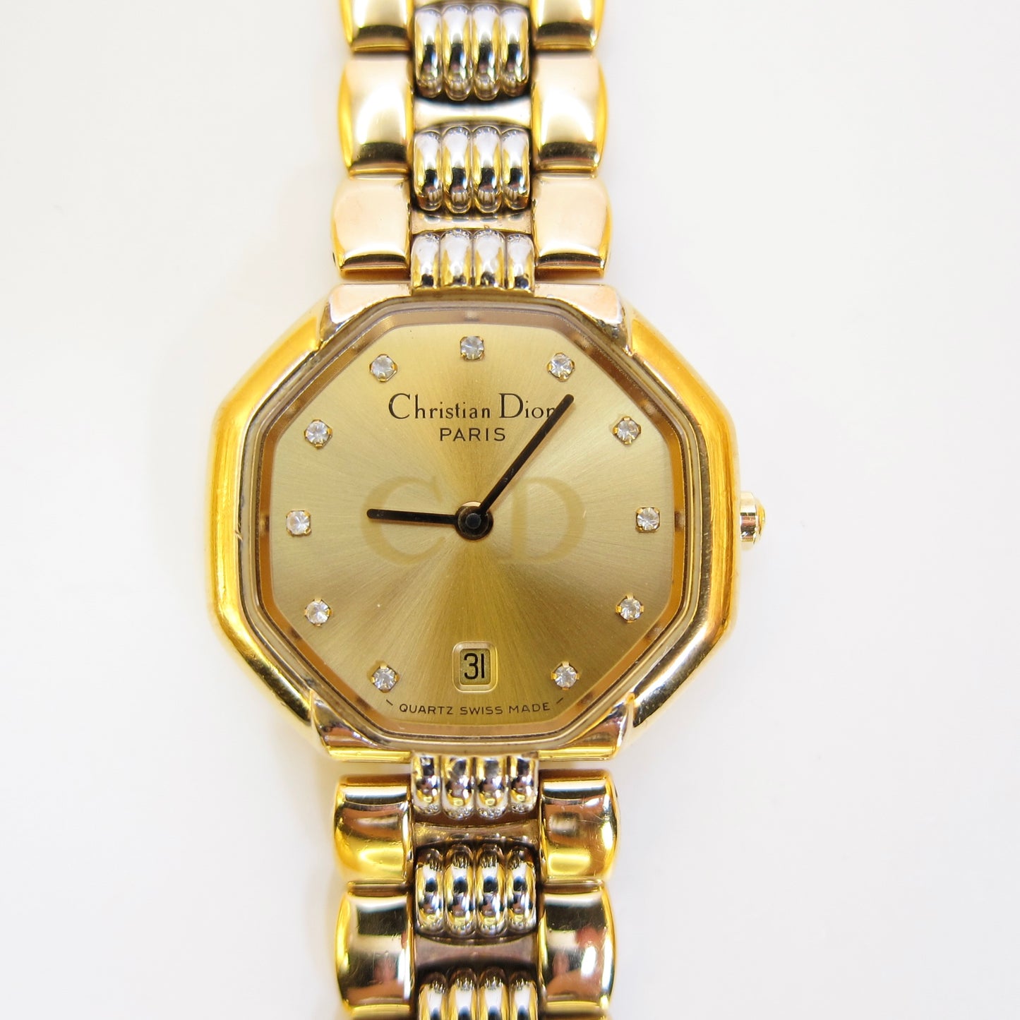 Christian Dior Vintage Octagon Golden Face Diamond Dial Two Tone Watch