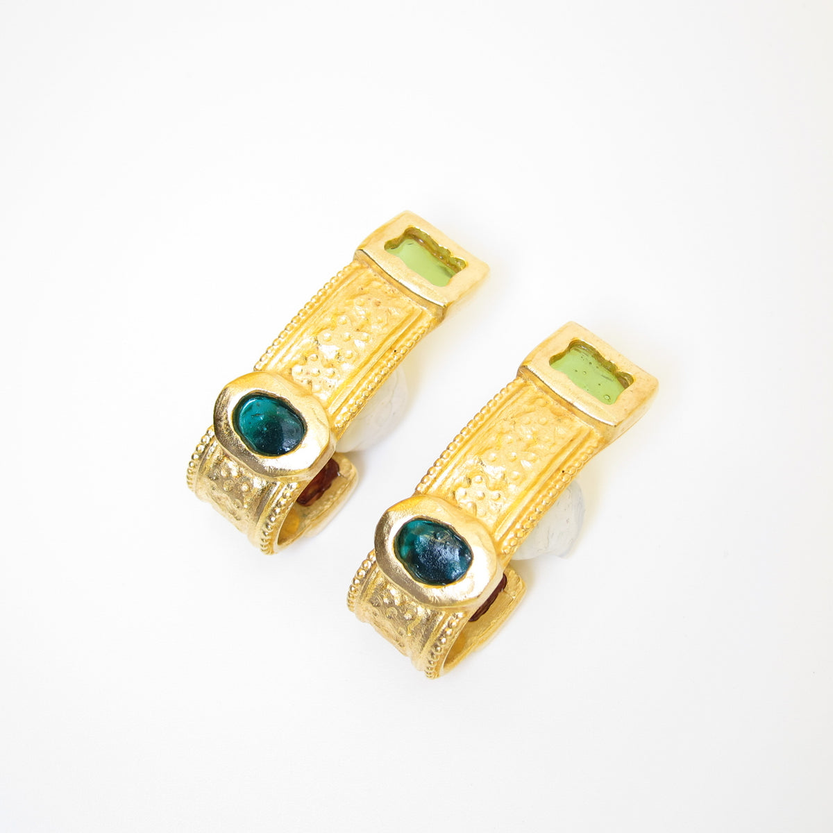 Ferragamo Vintage Green Enamel Gold-Tone Clip-On Earrings