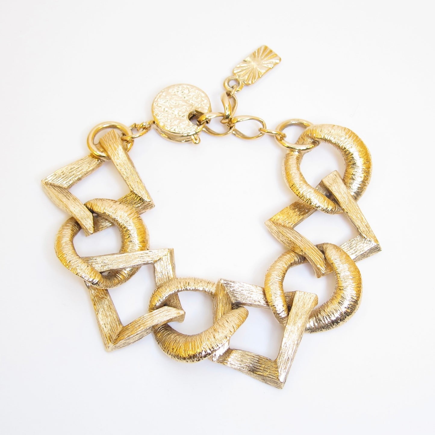 Yves Saint Laurent Vintage Textured Geometric Link Golden Bracelet