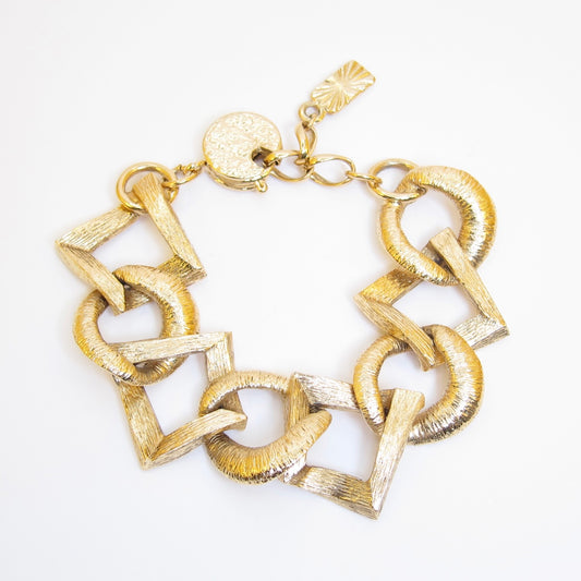 Yves Saint Laurent Vintage Textured Geometric Link Golden Bracelet