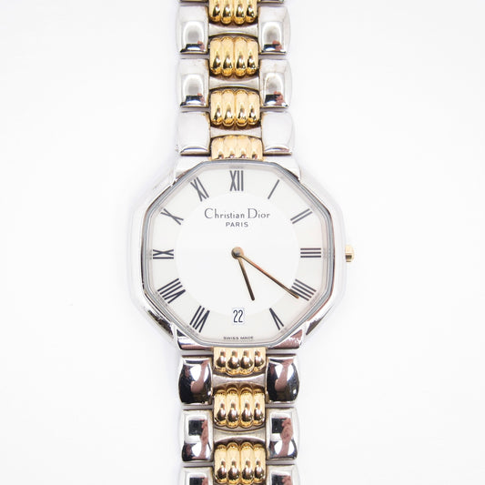 Christian Dior Vintage Octagon White Face Two Tone Watch