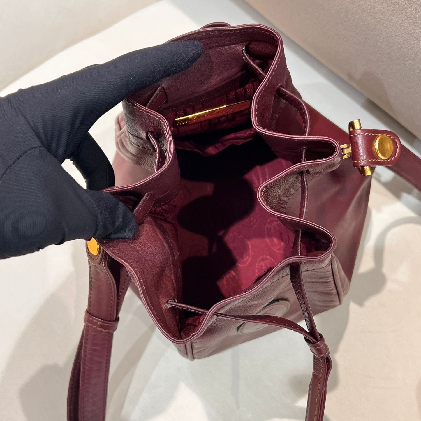 Cartier Vintage Brown Leather Drawstring Shoulder Bag