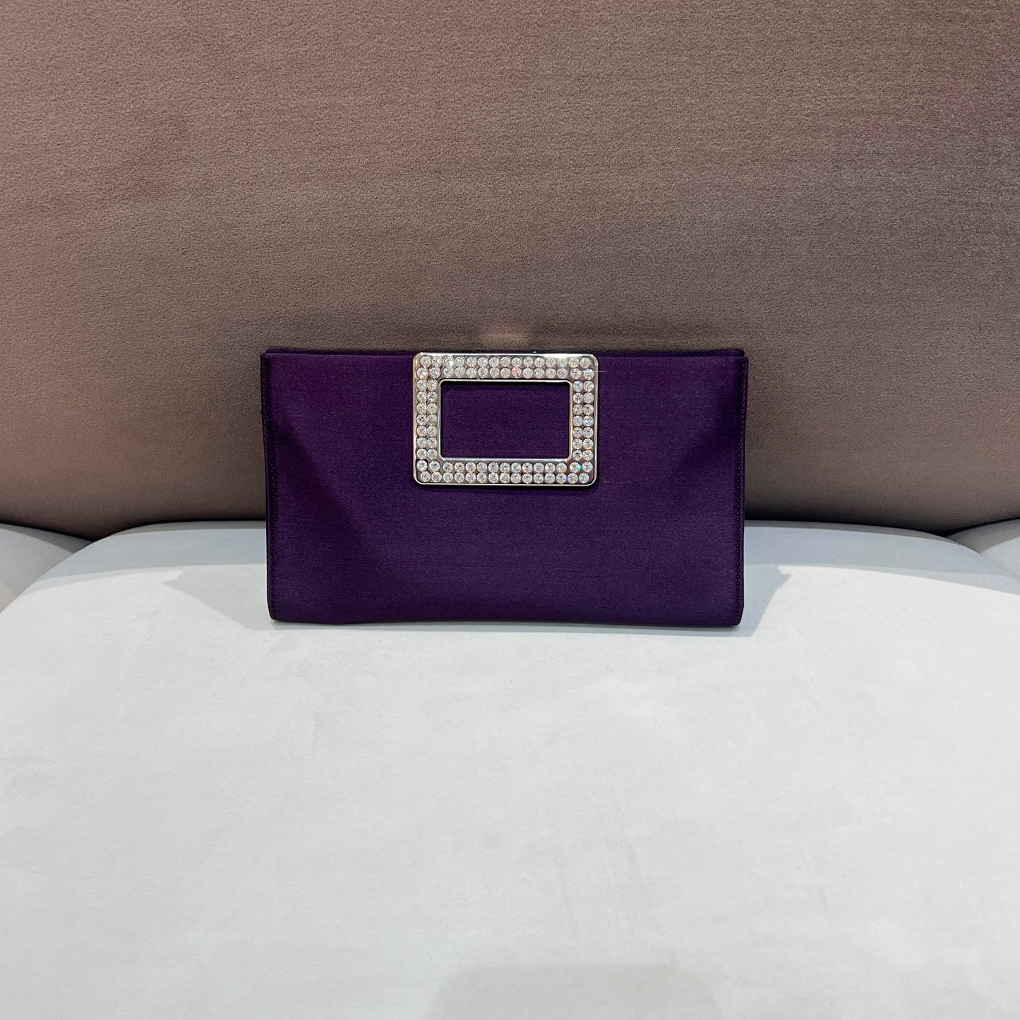Roger Vivier Vintage Crystal Buckle Satin Clutch Pouch