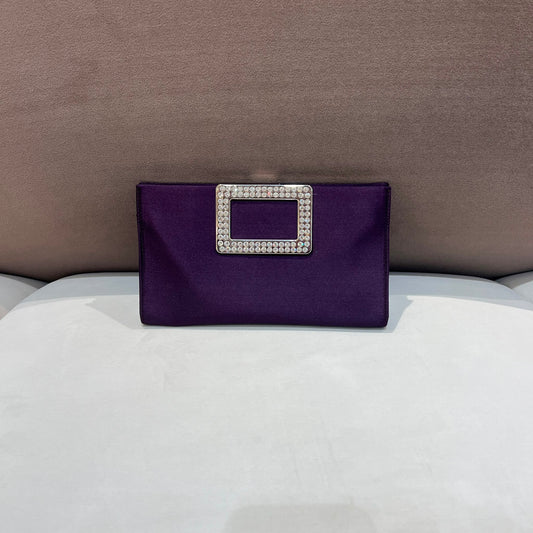 Roger Vivier Vintage Crystal Buckle Satin Clutch Pouch