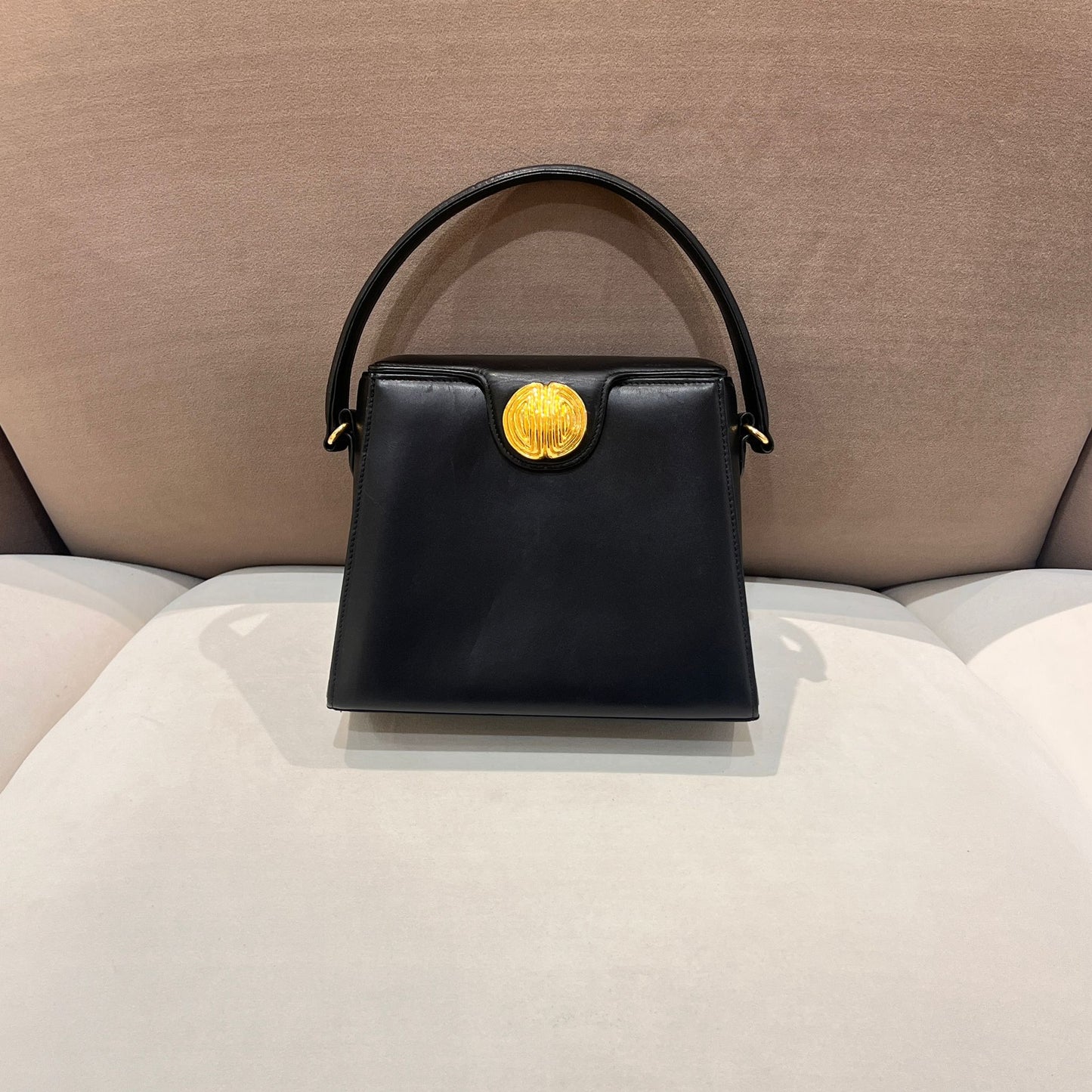 Givenchy Vintage Black Leather Trapezoid Top Handle Medallion Handbag