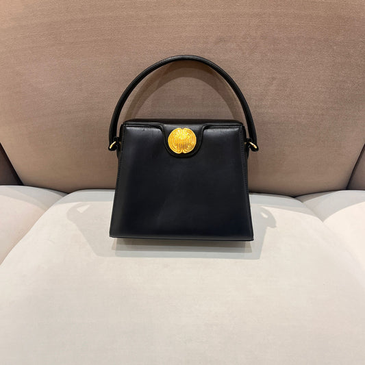 Givenchy Vintage Black Leather Trapezoid Top Handle Medallion Handbag