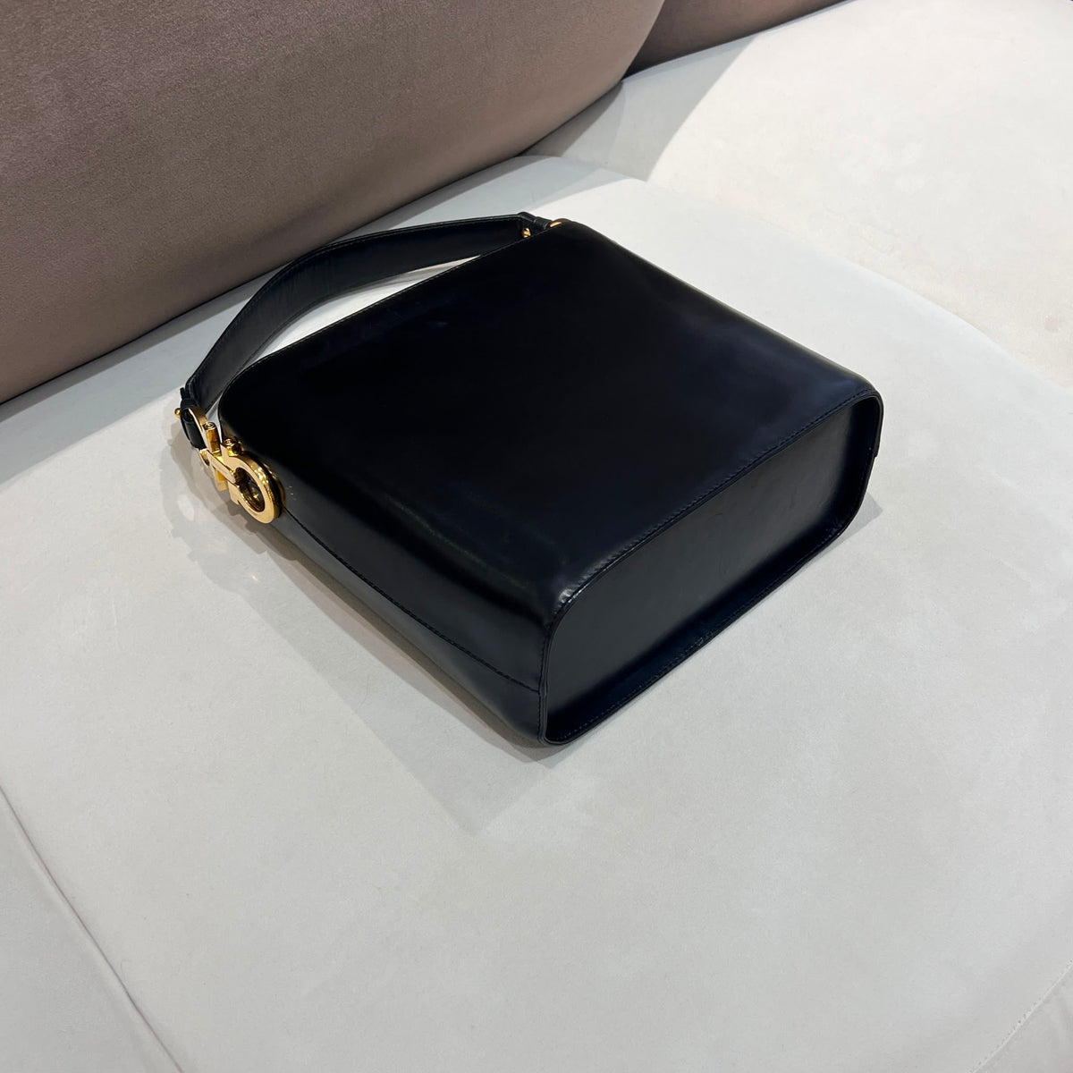 Ferragamo Vintage Black Leather Gancini 2-Way Shoulder Bag