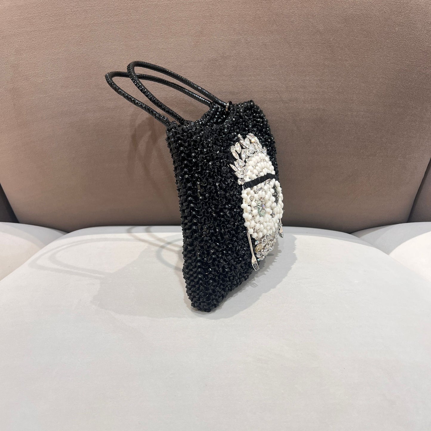 Anteprima Vintage Black Wire Crystal Skull Motif Handbag