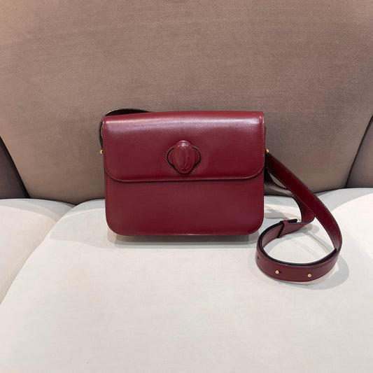 Cartier Vintage C De Cartier Bordeaux Leather Shoulder Bag