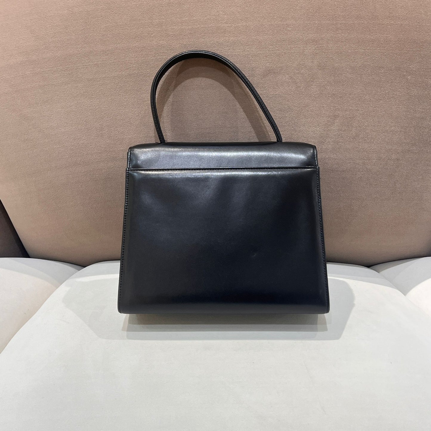 Givenchy Vintage Black Leather Top Handle Structured Handbag