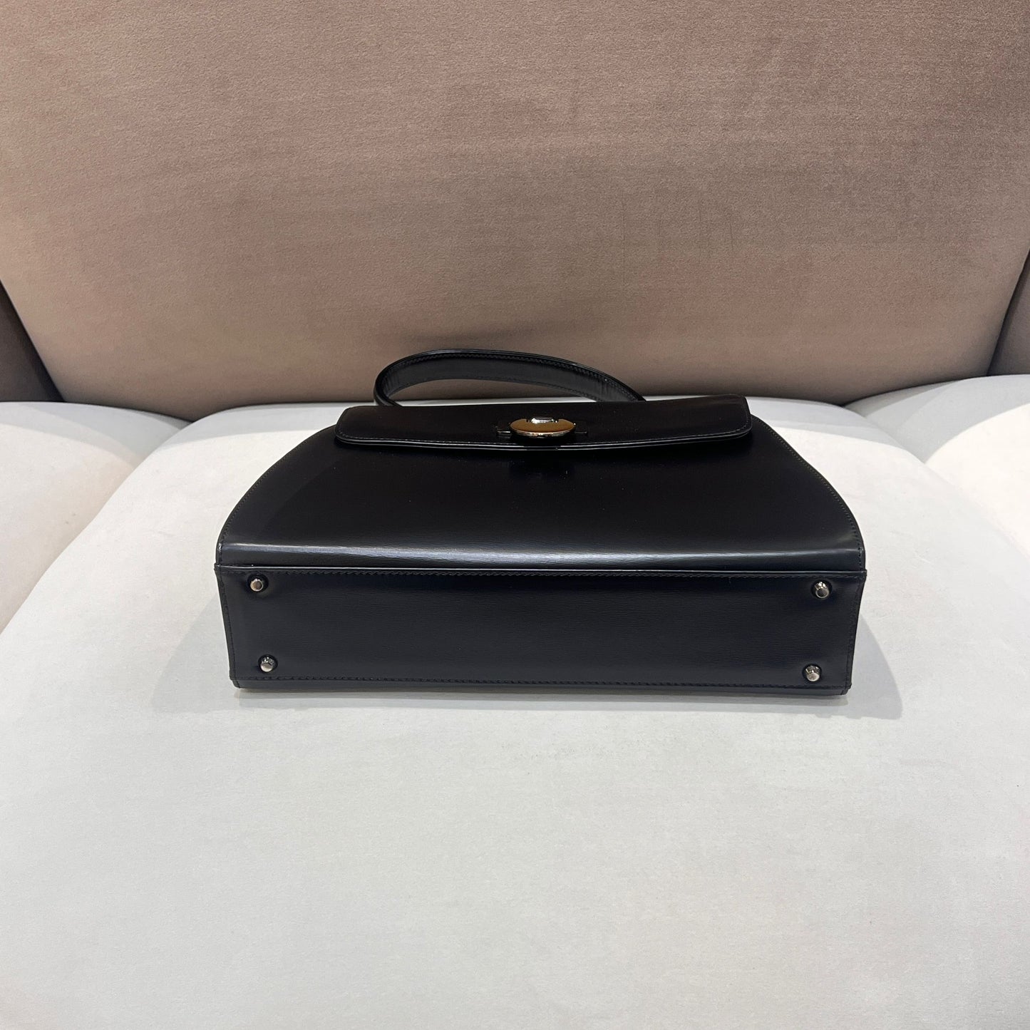 Givenchy Vintage Black Leather Wide Trapezoid Top Handle Clasp Handbag