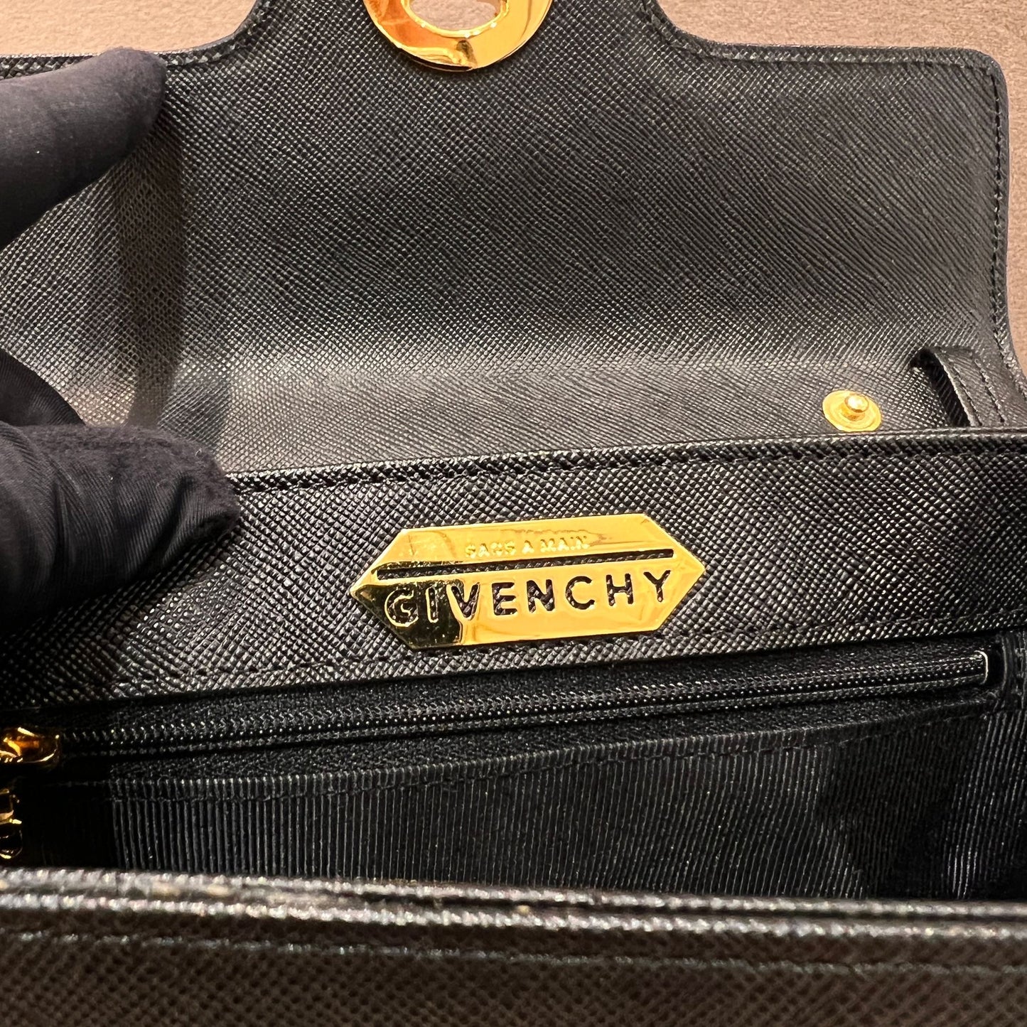 Givenchy Vintage Black Leather Turn Lock 2-Way Top Handle Bag