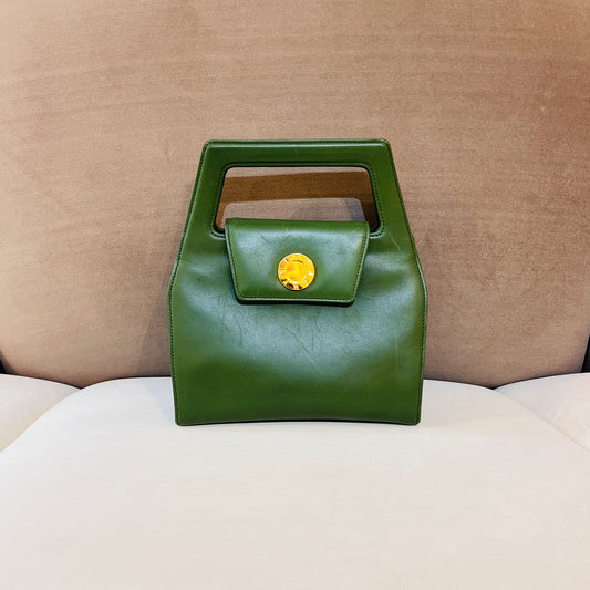 Givenchy Vintage Structured Green Leather Handbag With Medallion Clasp