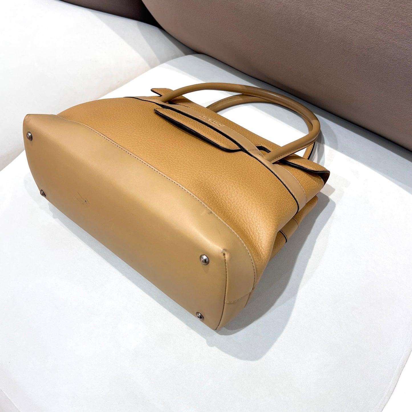 Delvaux Vintage Beige Grained Leather Structured Top Handle Handbag