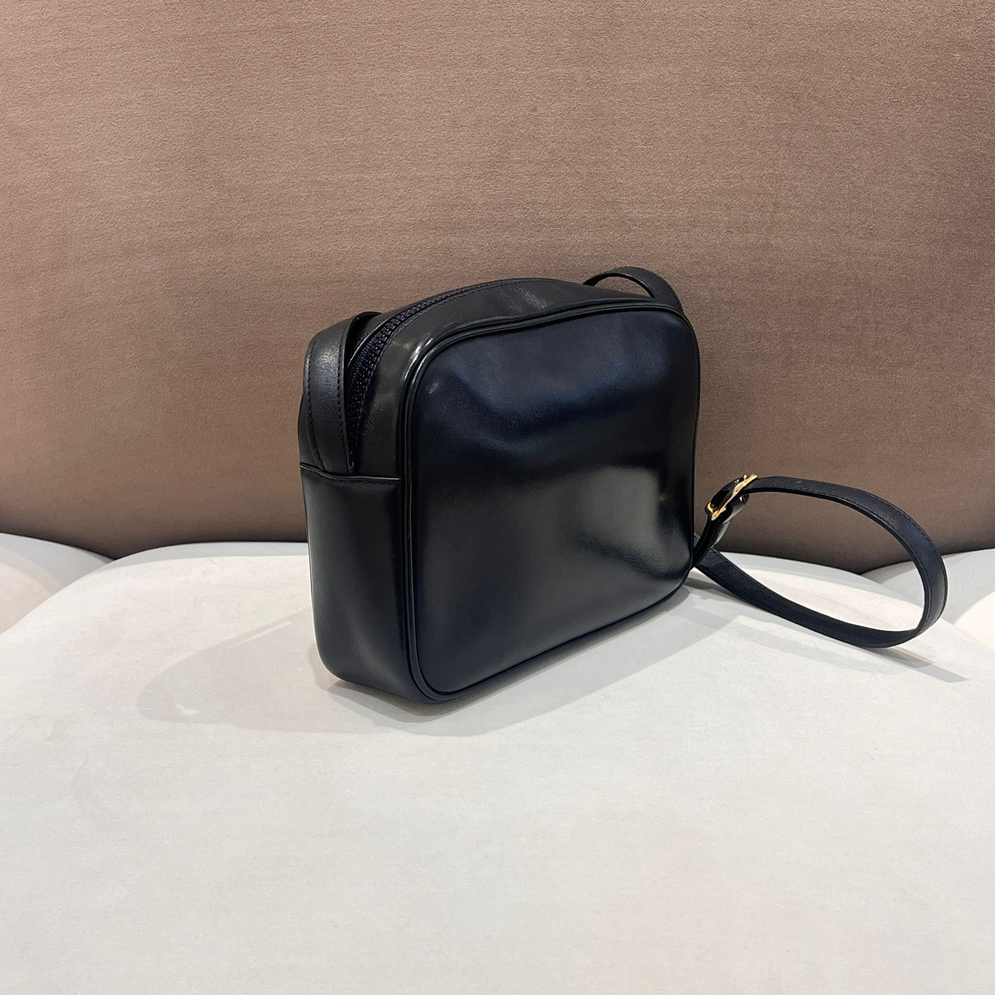Celine Vintage Black Leather Oval Clasp Shoulder Bag