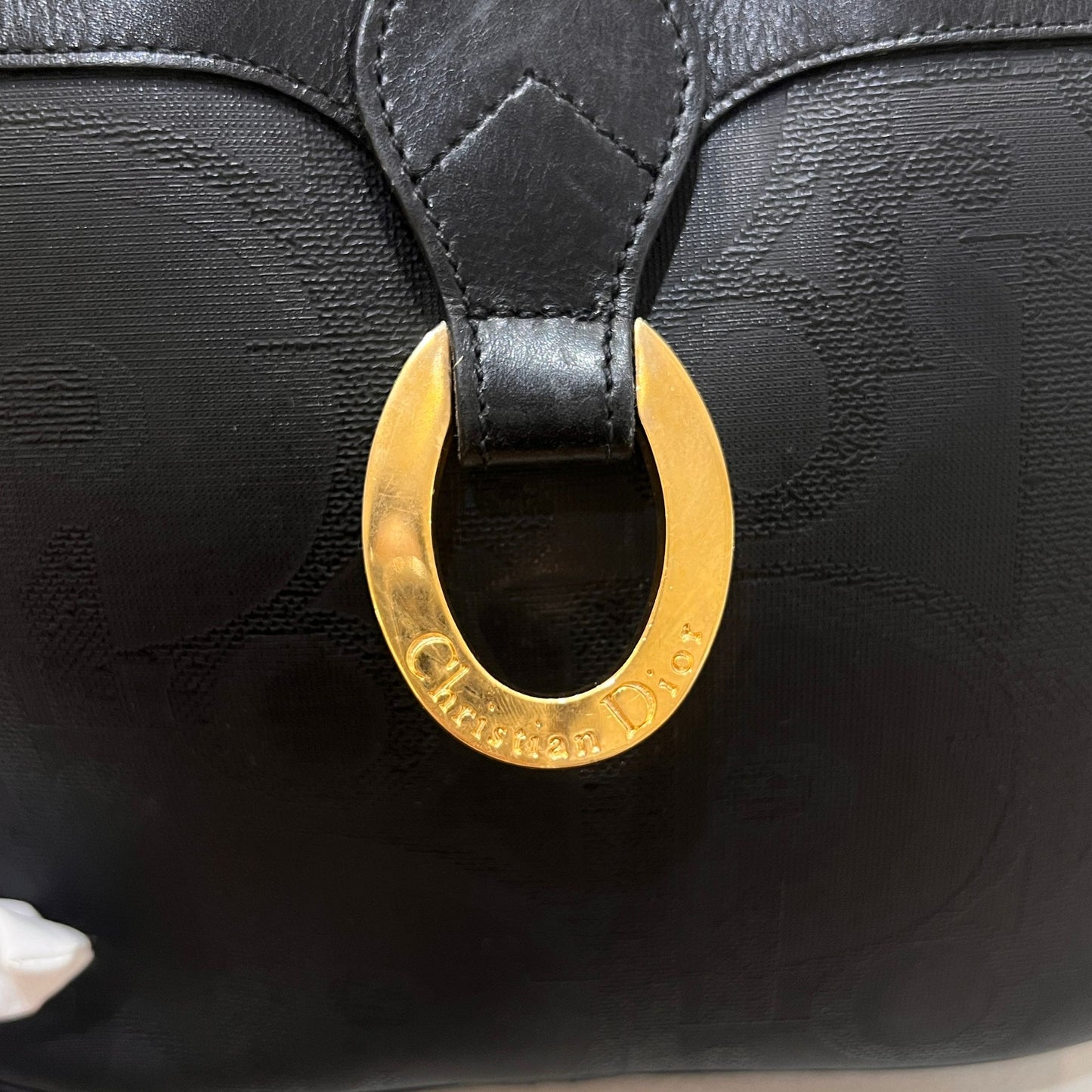 Christian Dior Vintage Black Trotter Embossed Leather Shoulder Bag