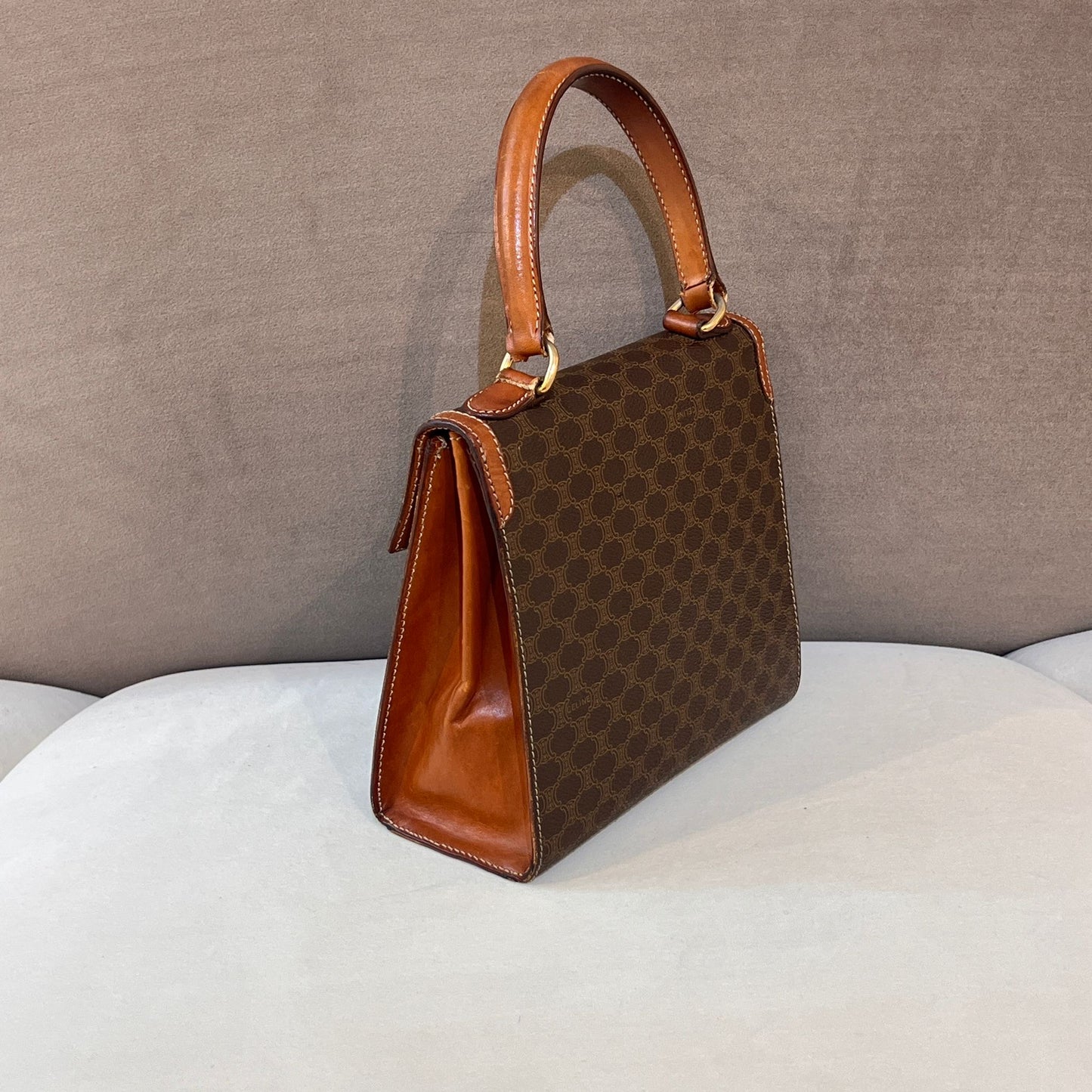 Celine Vintage Macadam Brown Leather Mini Top Handle Bag
