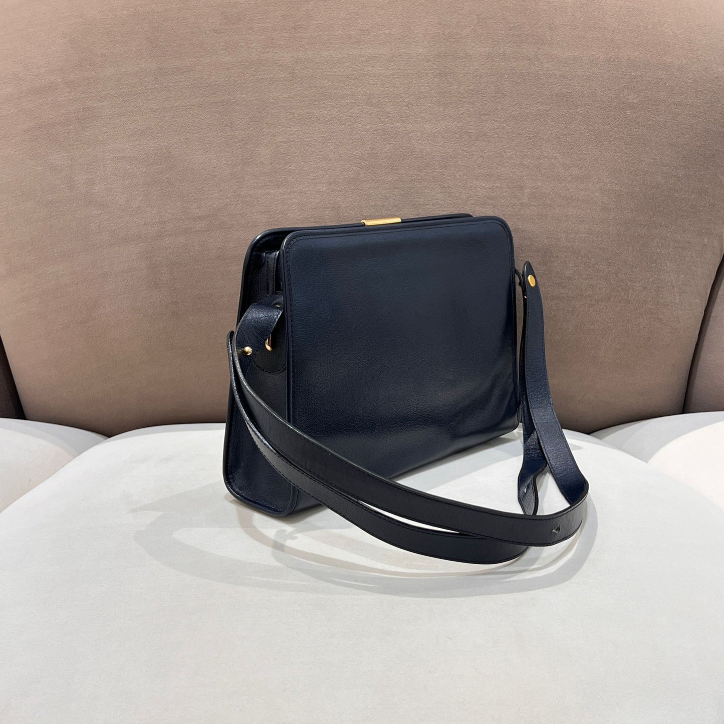 Christian Dior Vintage Navy Leather Shoulder Bag