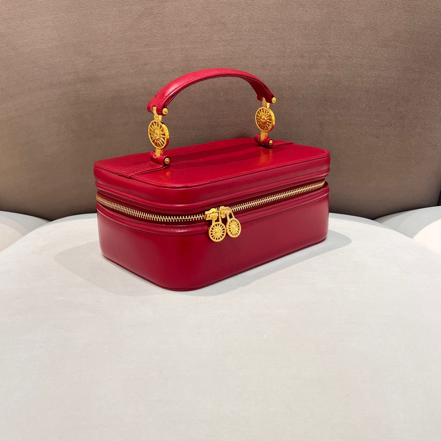 Versace Vintage Red Leather Vanity Handbag