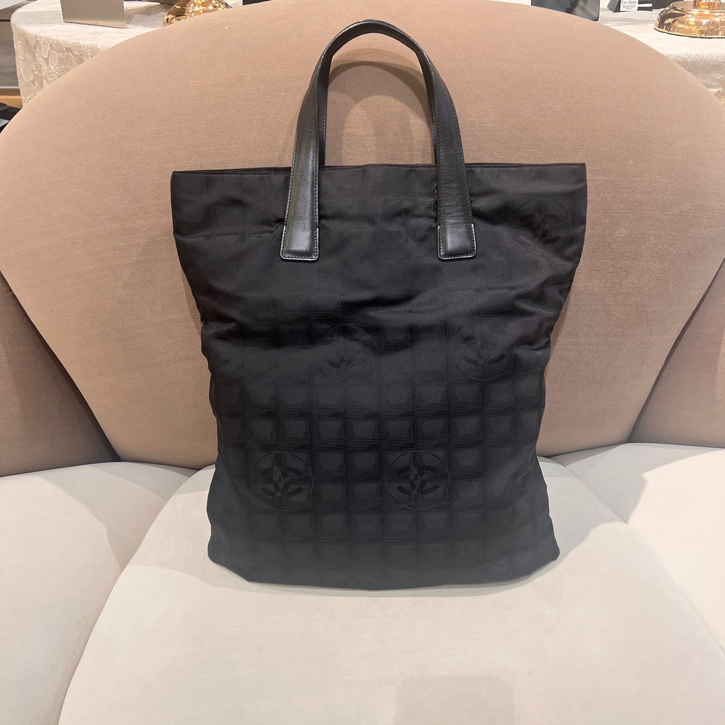 Chanel New Travel Line Black Cc Jacquard Nylon Tote Bag