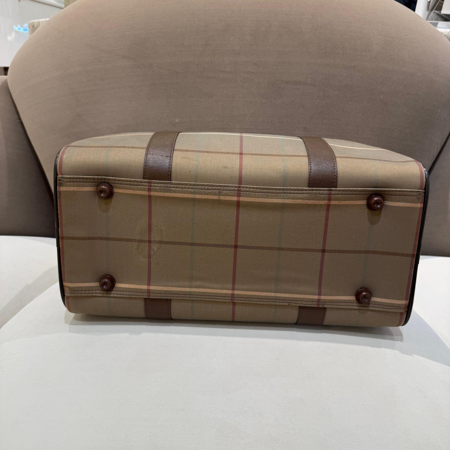 Burberry Vintage Haymarket Check Canvas Leather Boston Bag