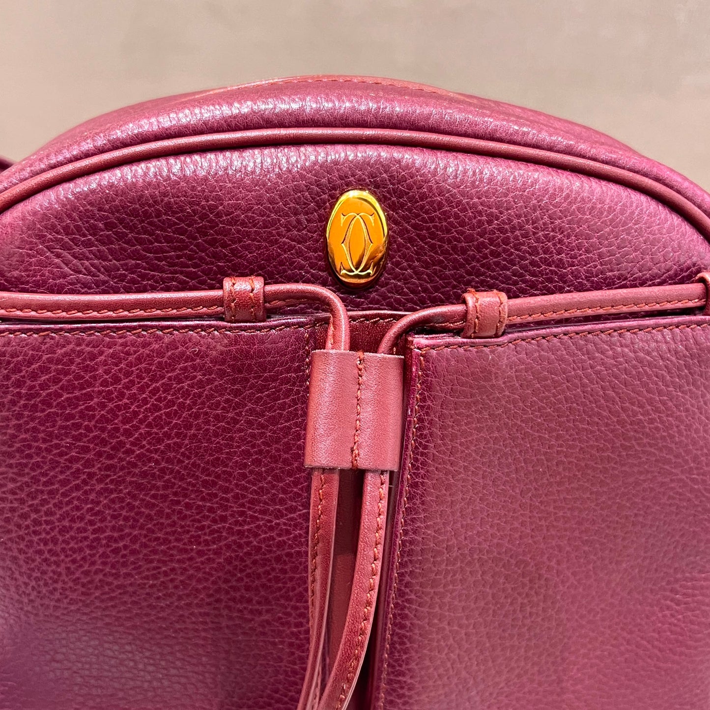Cartier Vintage Bordeaux Leather Tassel Shoulder Bag With Pouch