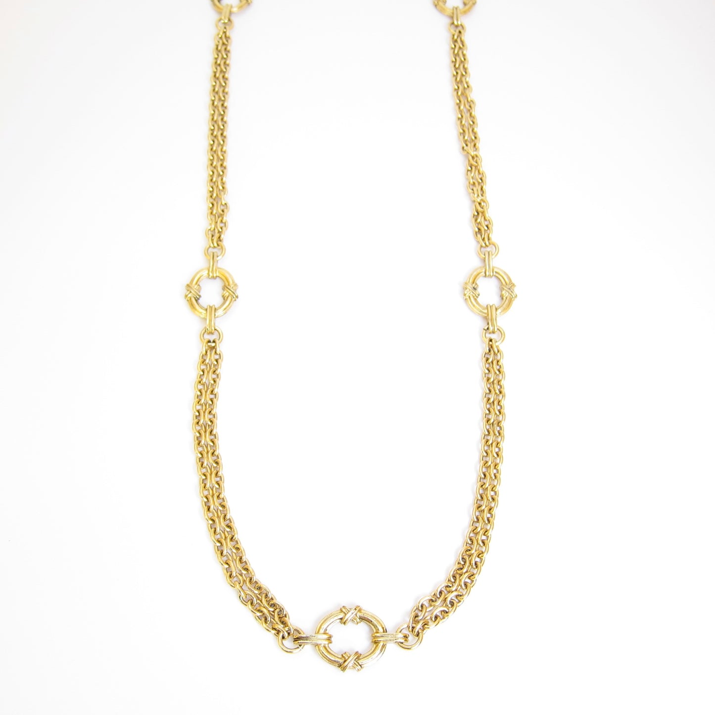 Yves Saint Laurent Vintage Stylish 2-row Golden Long Necklace