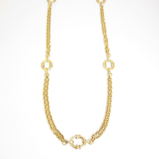 Yves Saint Laurent Vintage Stylish 2-row Golden Long Necklace