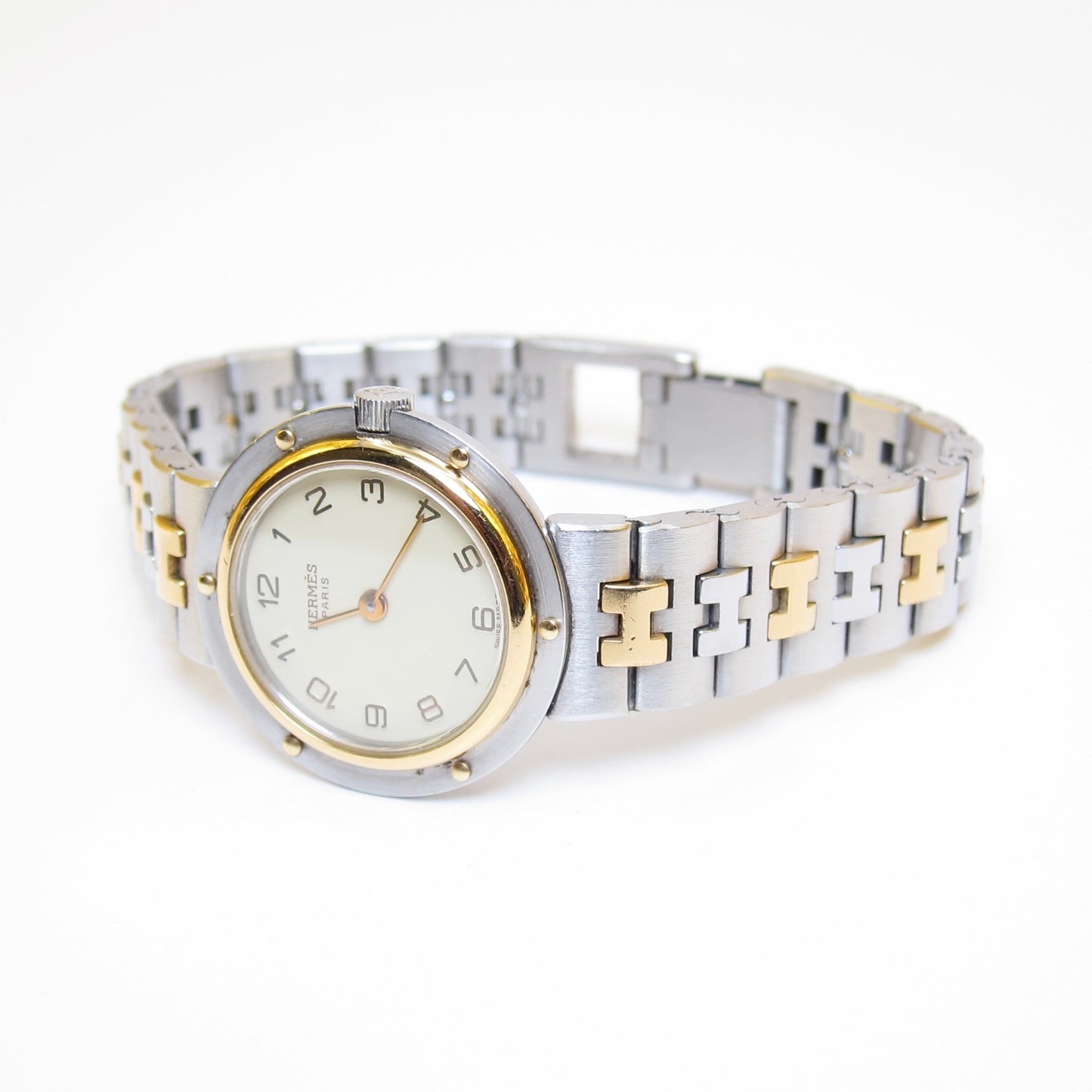 Hermes Vintage Olympia Ivory Face with Date and H Bracelet Two Tone Watch
