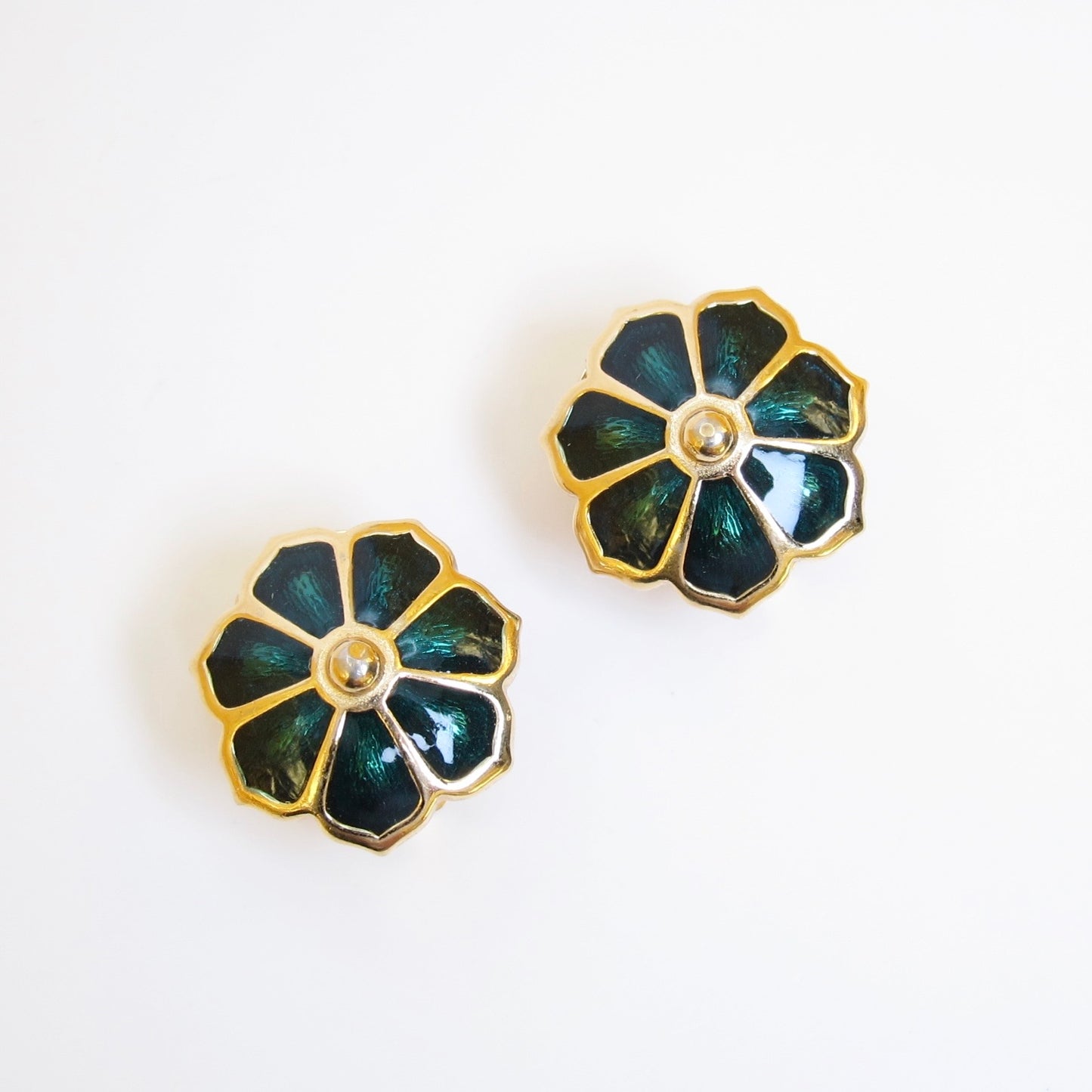Burberry Vintage Flower Motif Green and Golden Clip-on Earrings