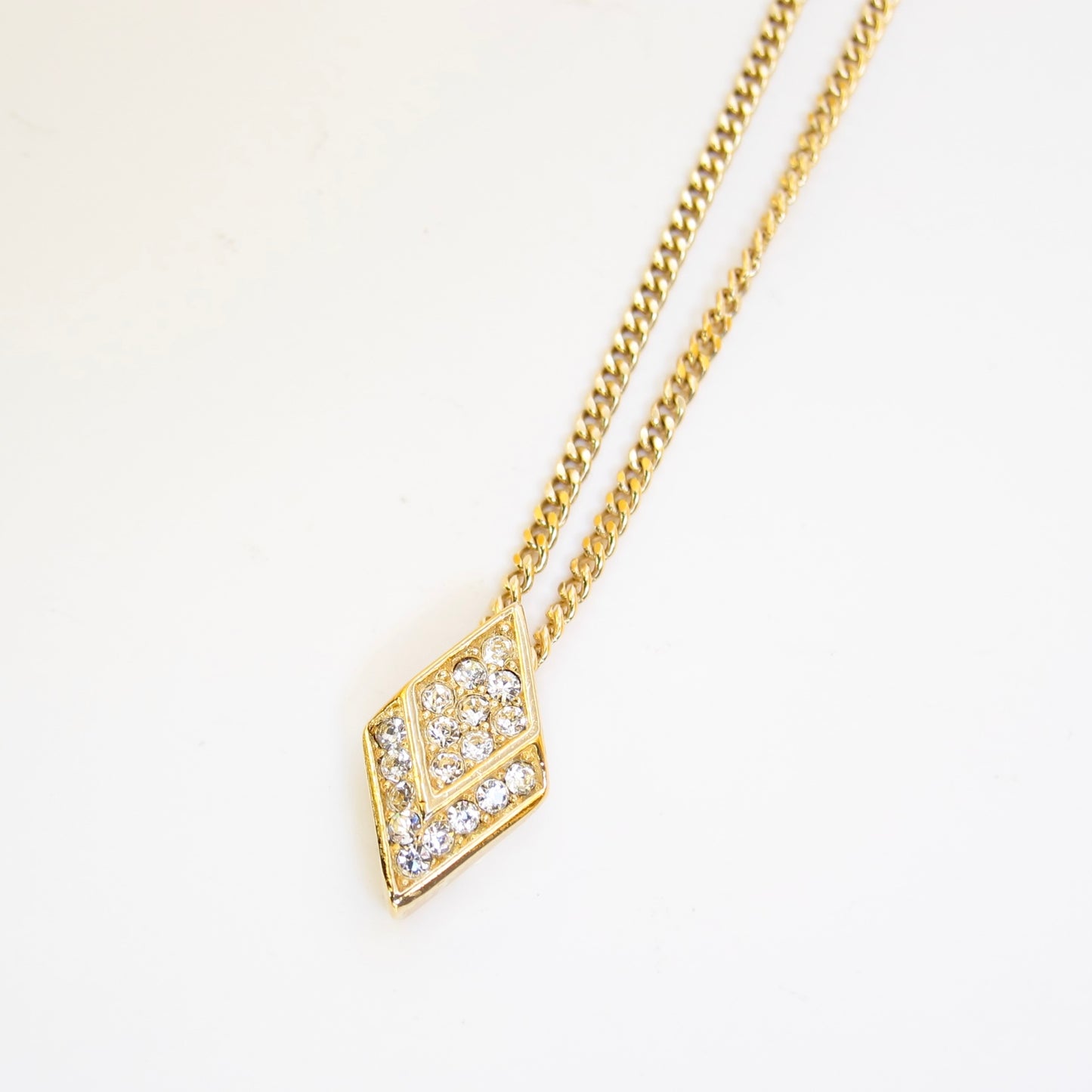 Christian Dior Vintage Rhombus with Rhinestone Golden Necklace
