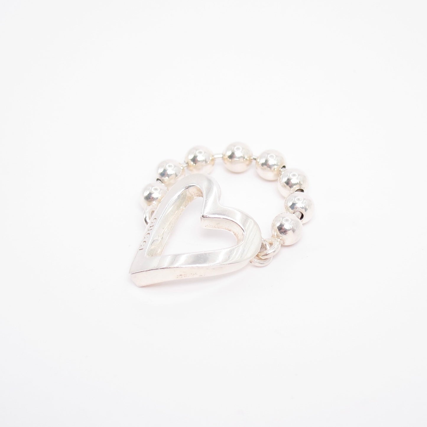 Gucci Vintage Open Heart 925 Silver Ball Chain Ring