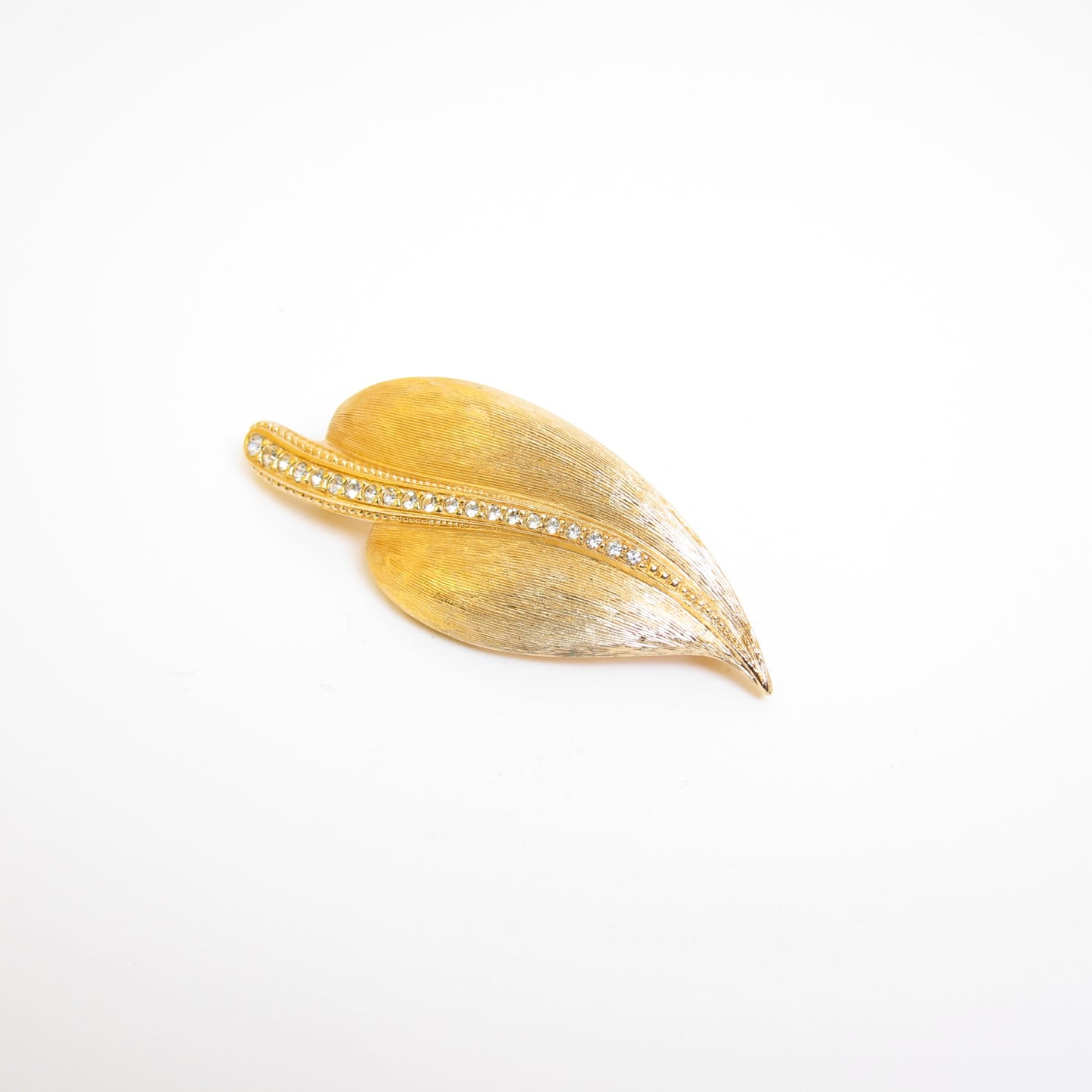 Christian Dior 復古樹葉圖案鑲鑽金色胸針