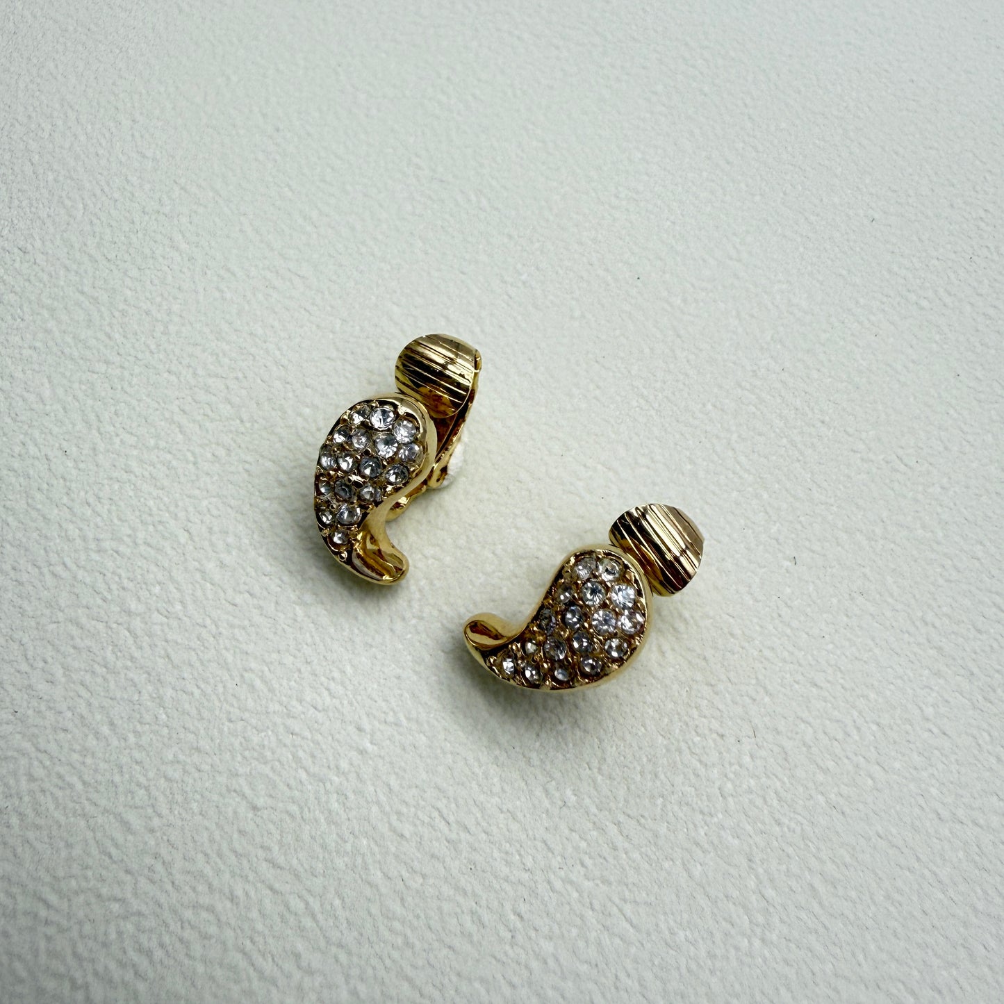 Christian Dior Vintage Stylish Rhinestone Golden Clip-on Earrings