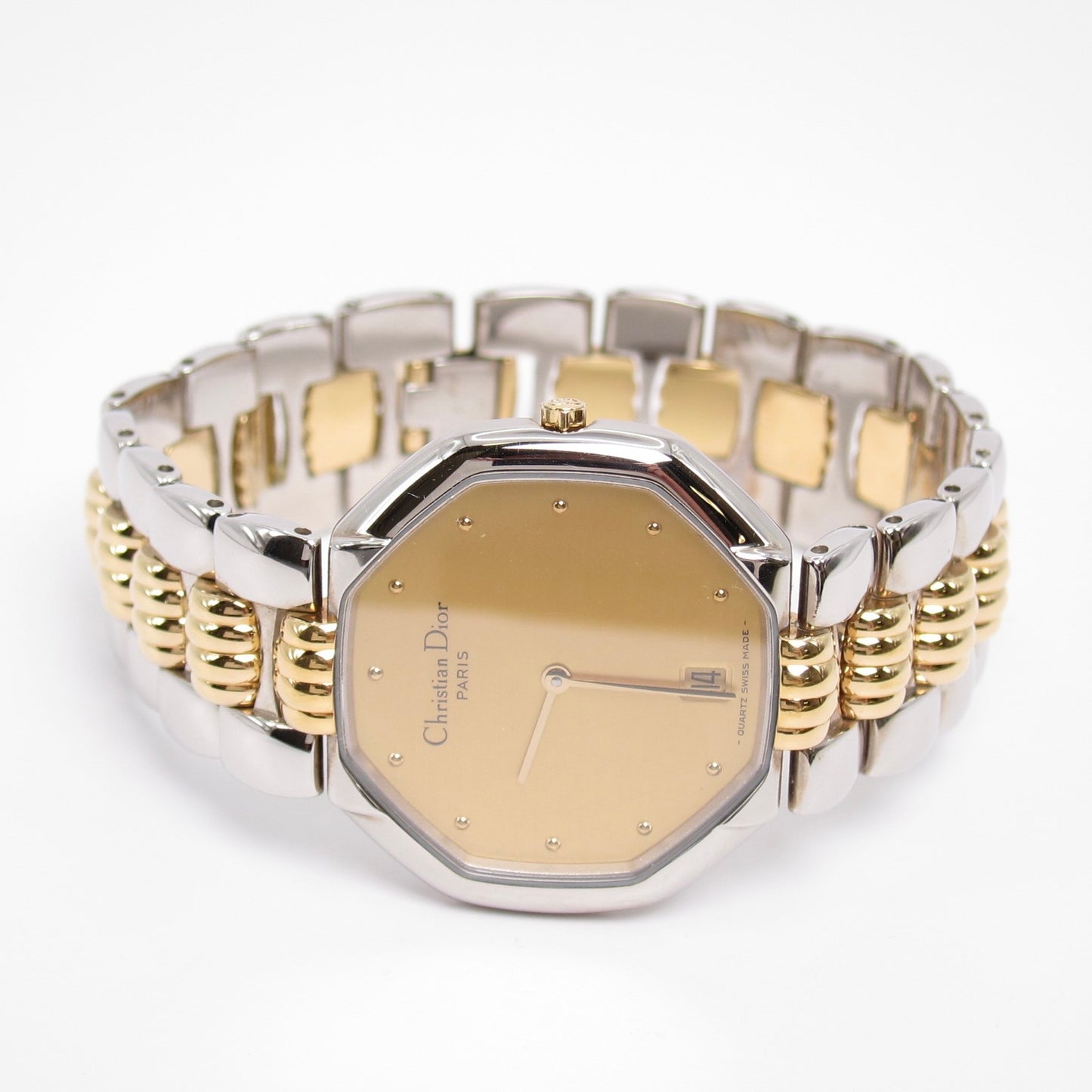 Christian Dior Vintage Octagon Yellow Face with Date Two Tone Watch