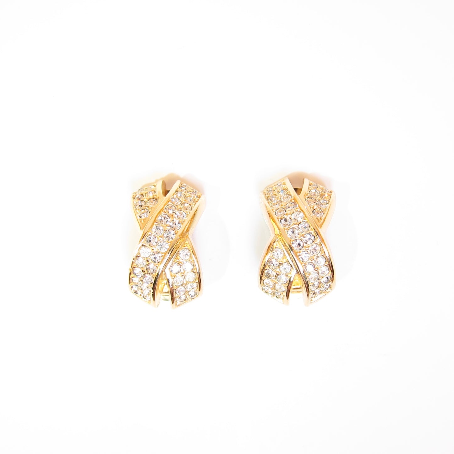 Christian Dior Vintage Cross with Rhinestone Golden Clip-on Earrings