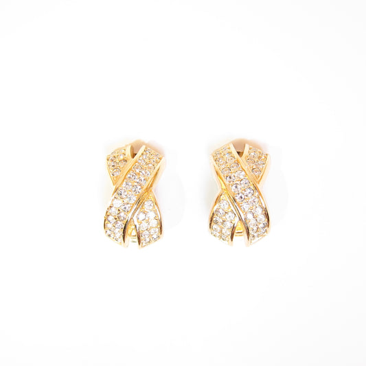 Christian Dior Vintage Cross with Rhinestone Golden Clip-on Earrings