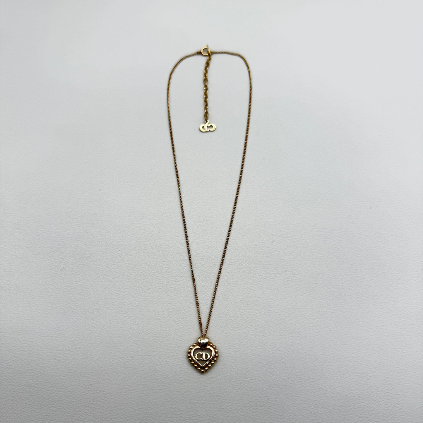 Christian Dior Vintage CD Logo in Heart Shape Pendant Golden Necklace