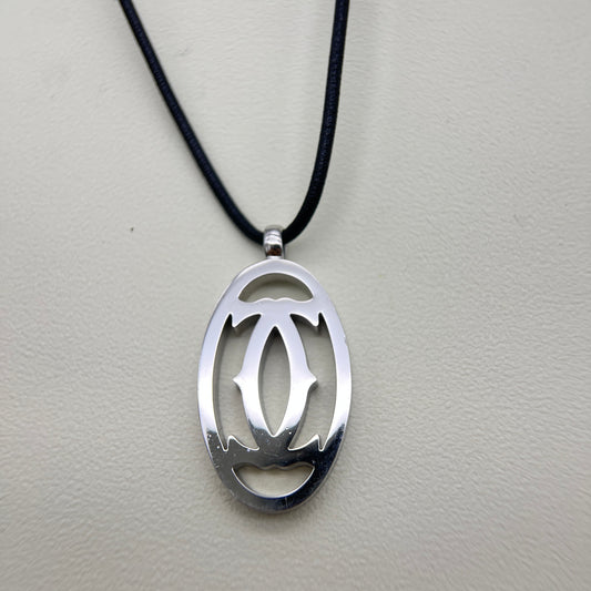 Cartier Vintage 2C Logo Silver Pendant Necklace