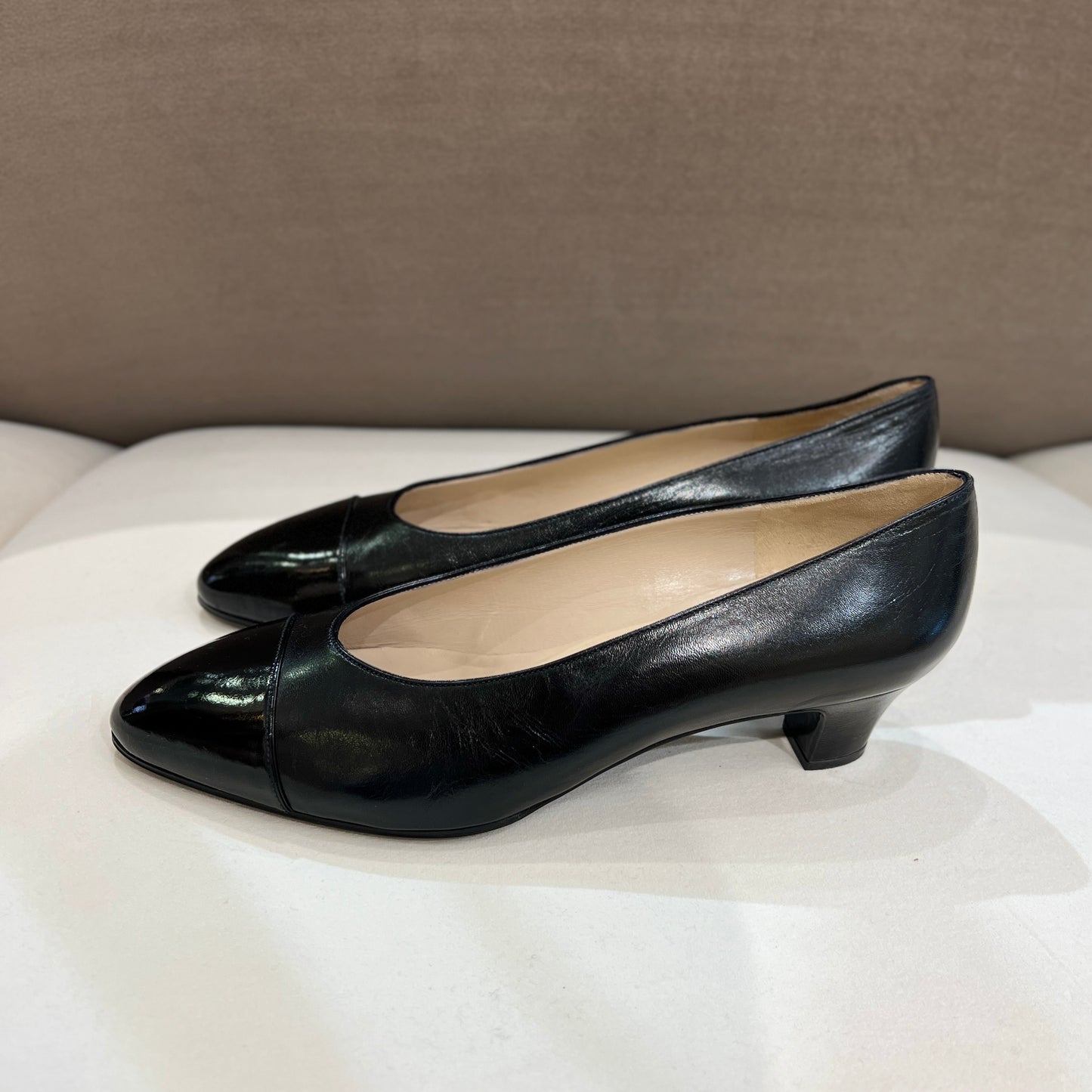 Chanel Vintage Black Leather Classic Pumps (Size 37.5)