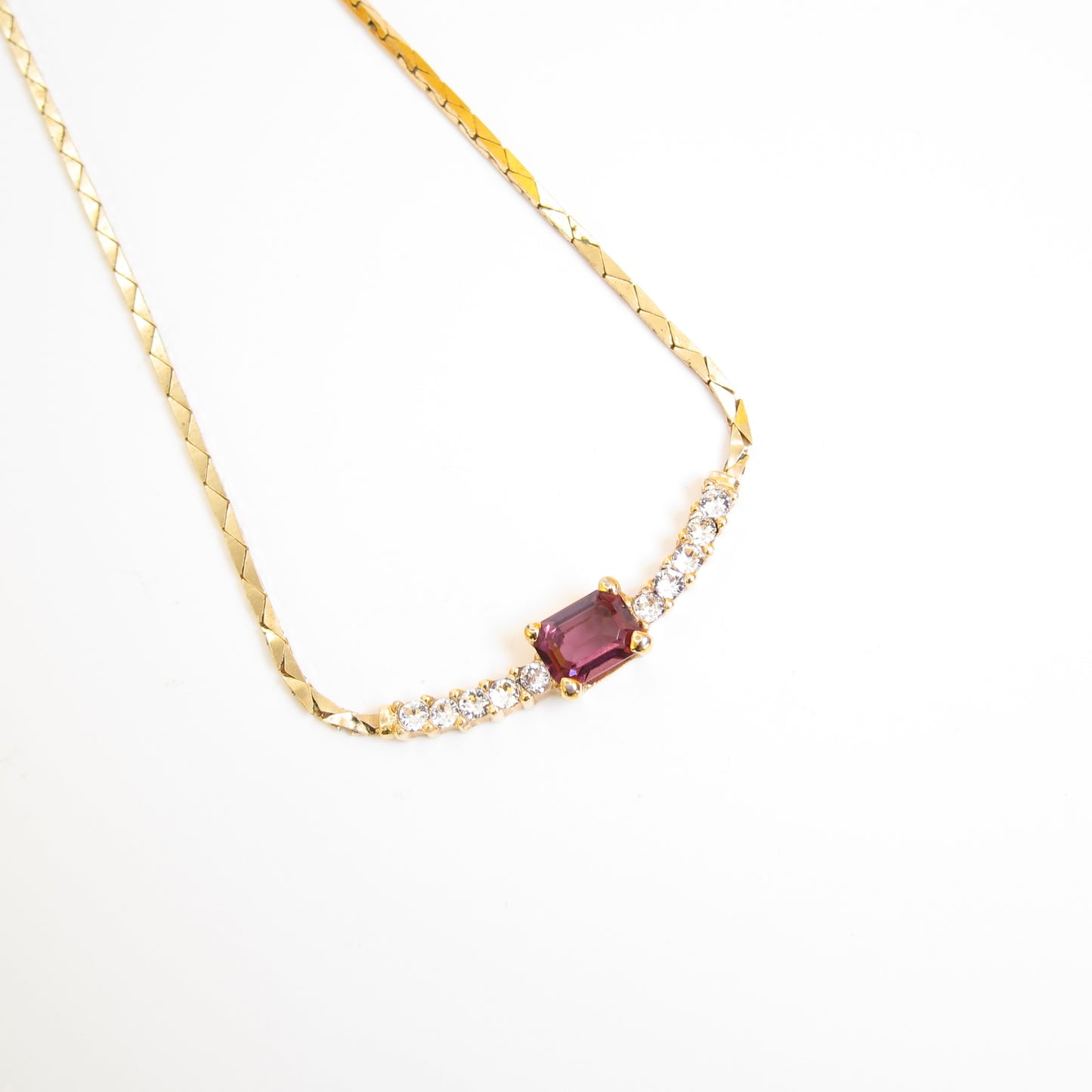 Christian Dior Vintage Purple Color Stone and Rhineatone Golden Necklace