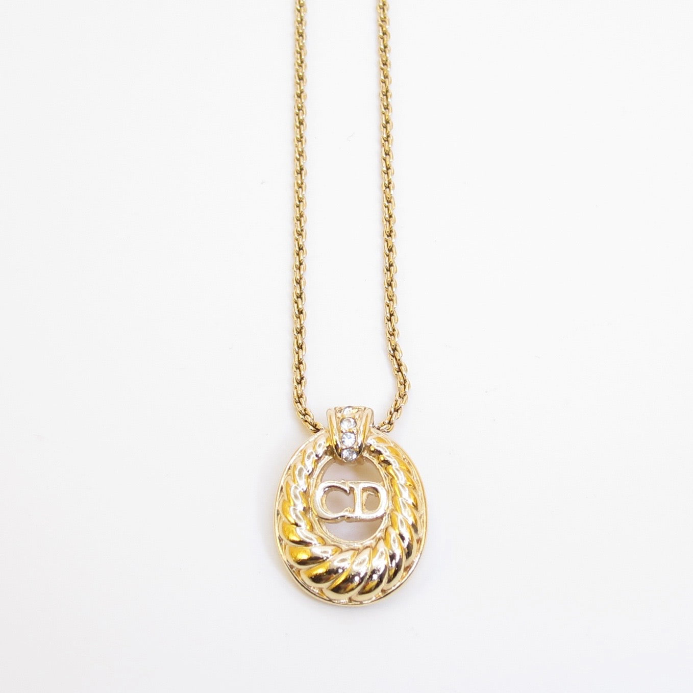 Christian Dior Vintage CD Logo in Oval Shaped Golden Necklace