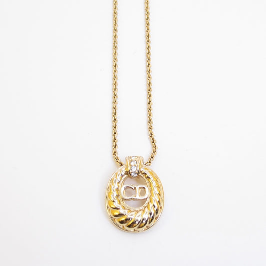 Christian Dior Vintage CD Logo in Oval Shaped Golden Necklace