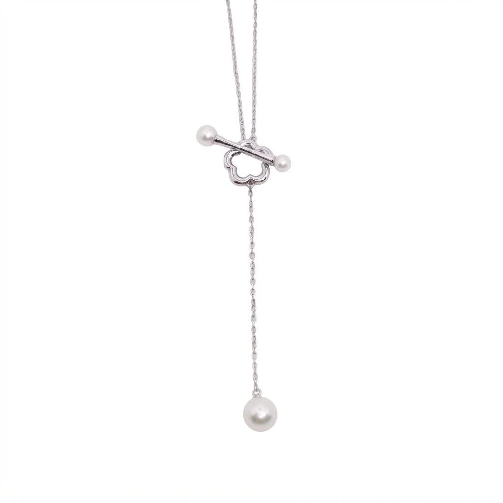 Mikimoto Vintage Akoya Pearl and Flower T-Bar Y-Necklace
